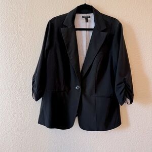 Torrid plus size black blazer with rushed arms. Size 2